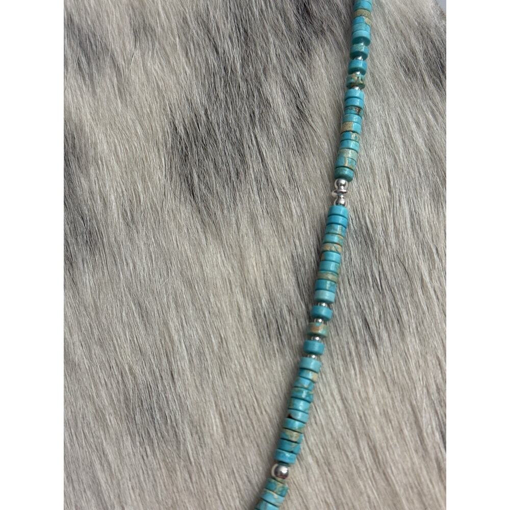 Native American Sterling Silver Navajo Pearl Blue Sea Jasper HEISHI Necklace 18” - Picture 6 of 12